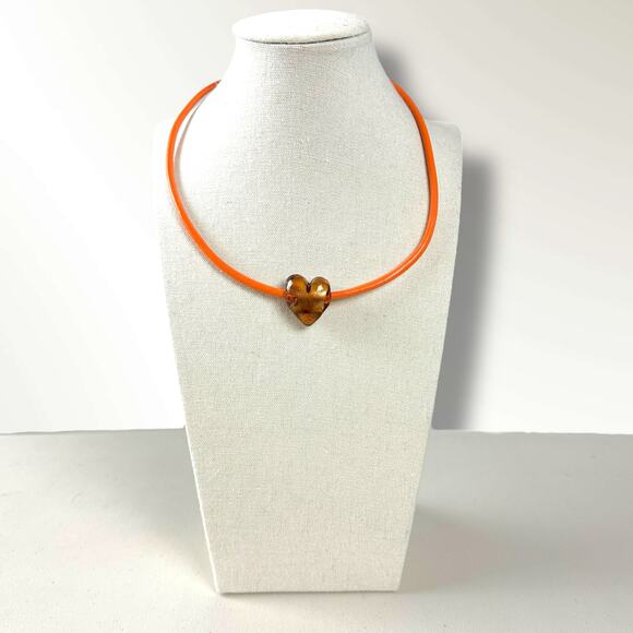 Free People Under the Sea Collar Orange NWT Choker Glass Heart Pendant Bohemian - Picture 4 of 11